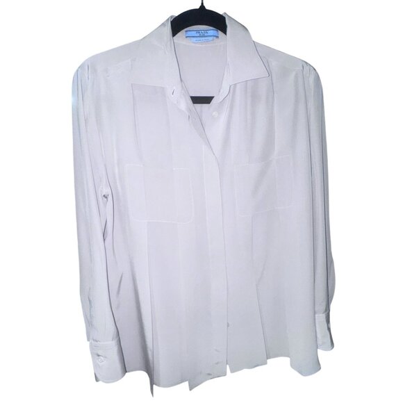Prada Women’s 100% Silk Blouse Grey IT Size 40 US Small Luxury Classic Shirt - Picture 3 of 7